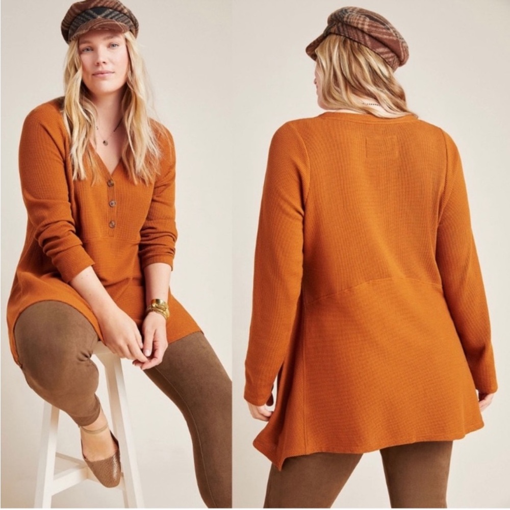 NWT Anthropologie Maeve | Eliza Henley Button‎ Front Babydoll Tunic Top Orange S